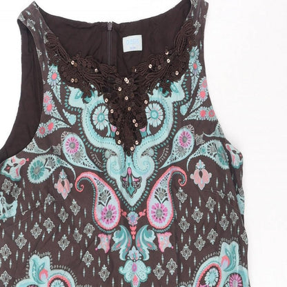 Oasis Womens Brown Paisley Silk Shift Size 12 Boat Neck Pullover