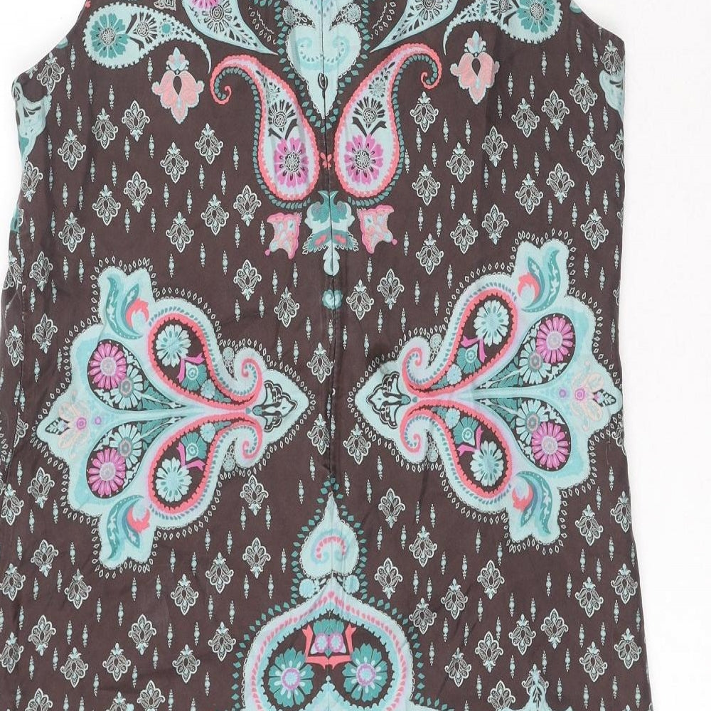 Oasis Womens Brown Paisley Silk Shift Size 12 Boat Neck Pullover