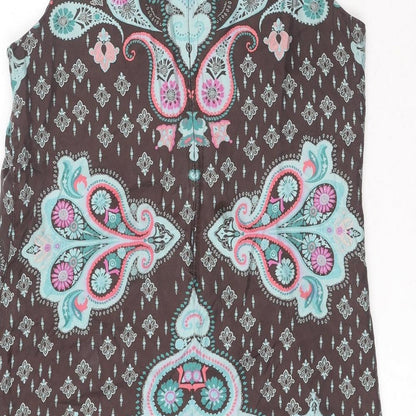 Oasis Womens Brown Paisley Silk Shift Size 12 Boat Neck Pullover