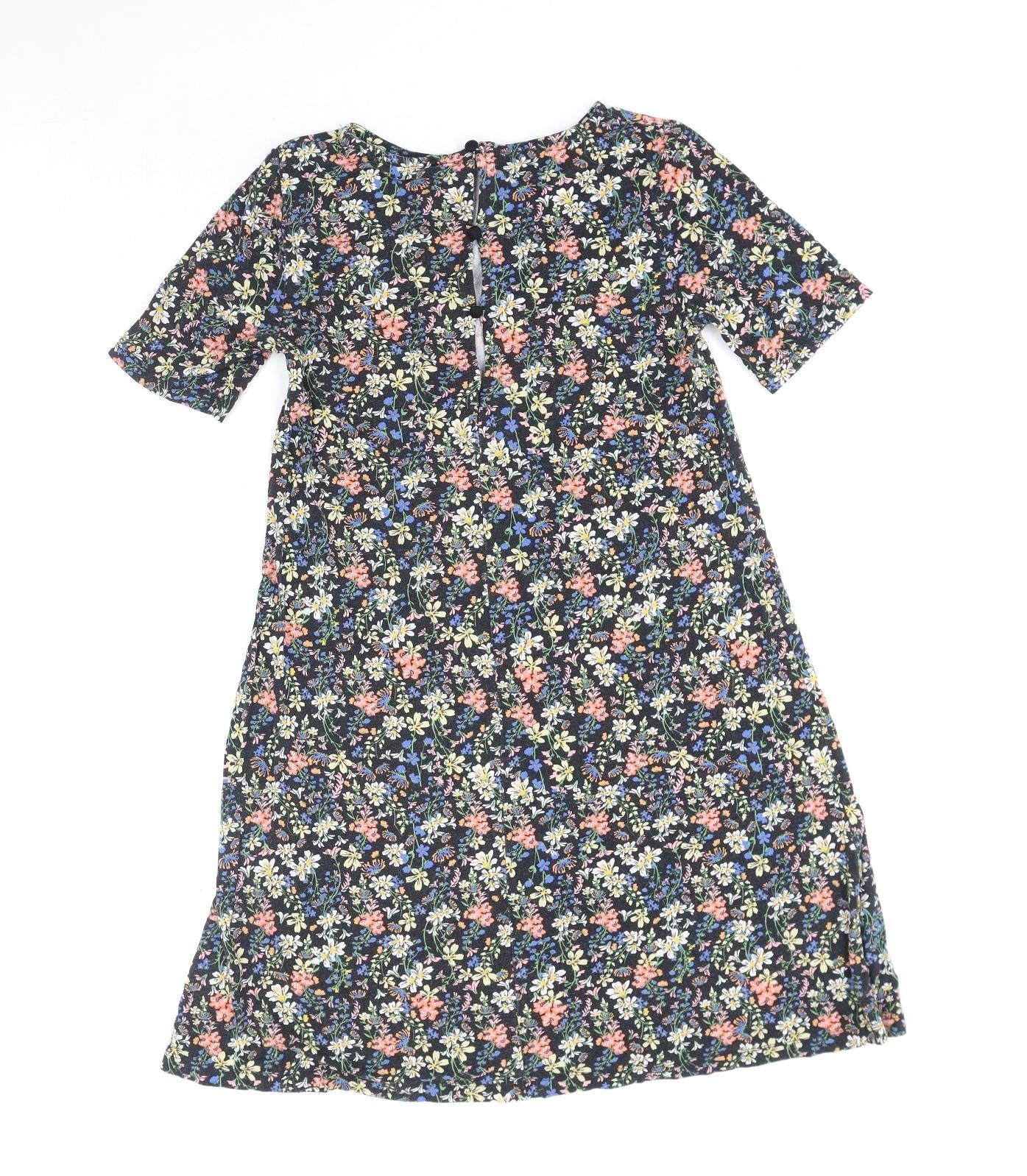 Pull&Bear Womens Multicoloured Floral Polyester A-Line Size S Boat Neck Button