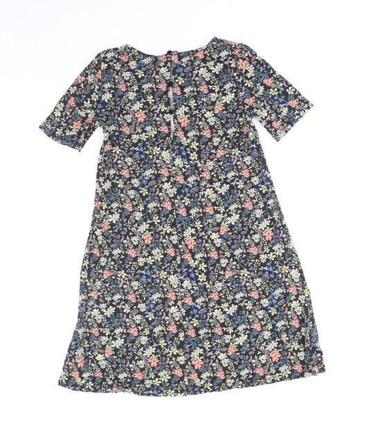 Pull&Bear Womens Multicoloured Floral Polyester A-Line Size S Boat Neck Button