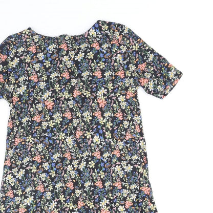 Pull&Bear Womens Multicoloured Floral Polyester A-Line Size S Boat Neck Button