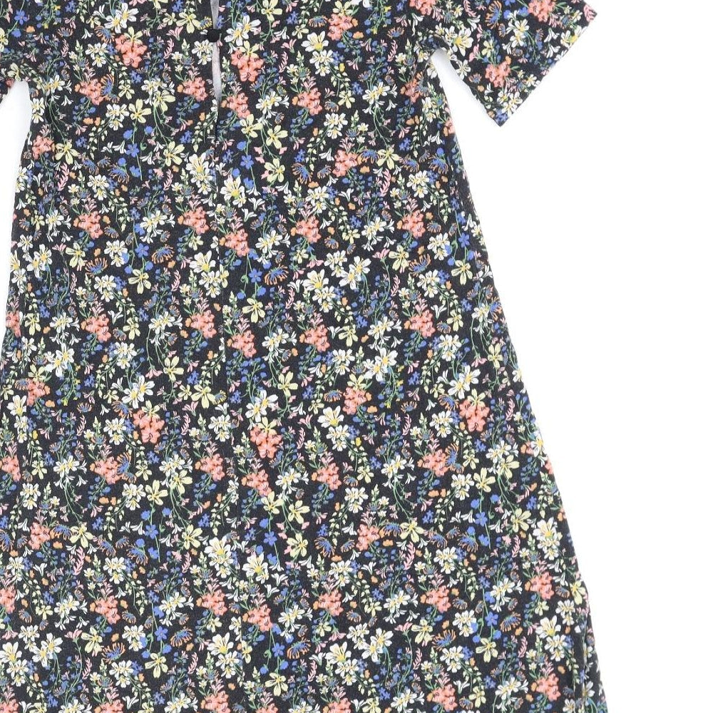 Pull&Bear Womens Multicoloured Floral Polyester A-Line Size S Boat Neck Button