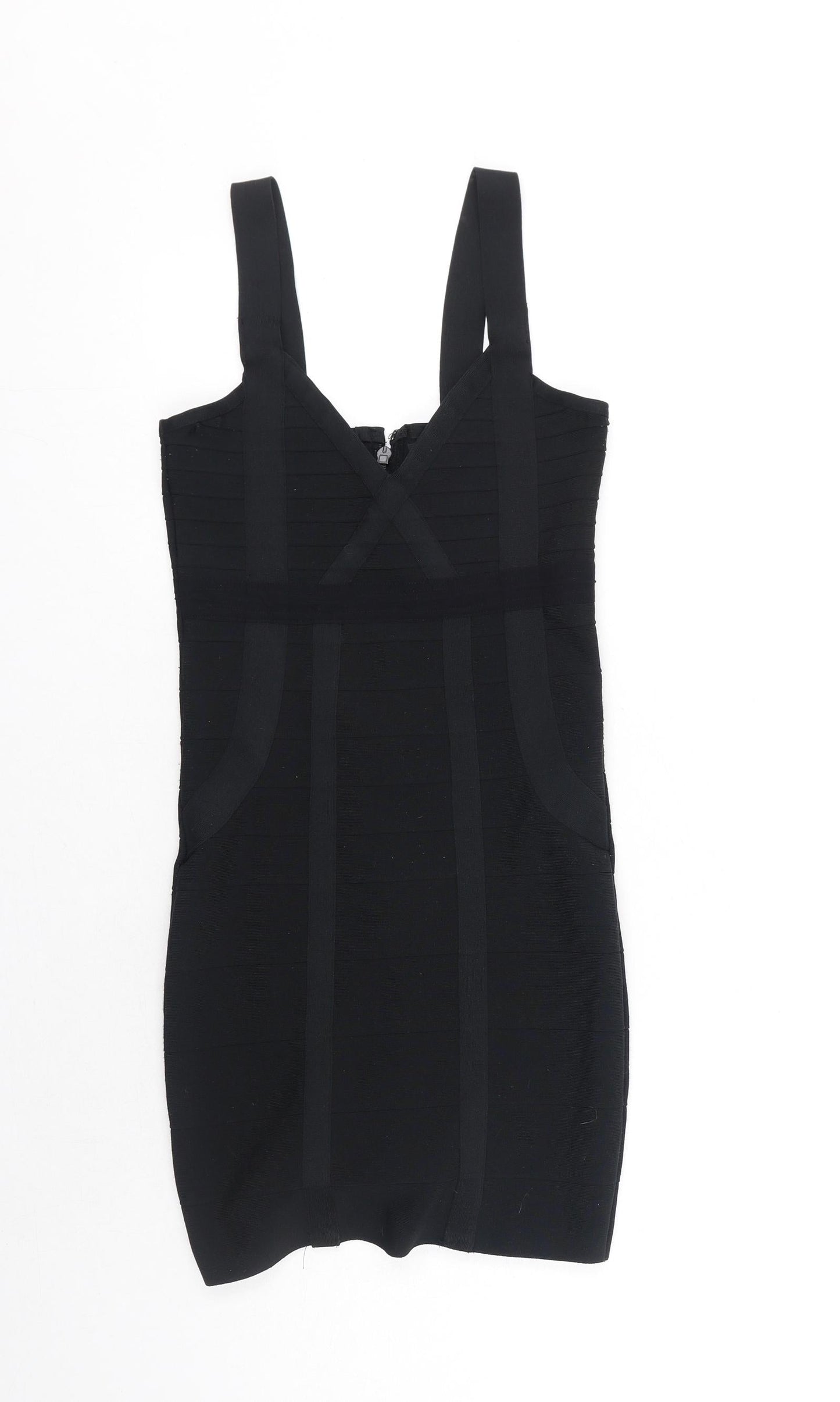 Boohoo Womens Black Polyester Bodycon Size 10 V-Neck Zip