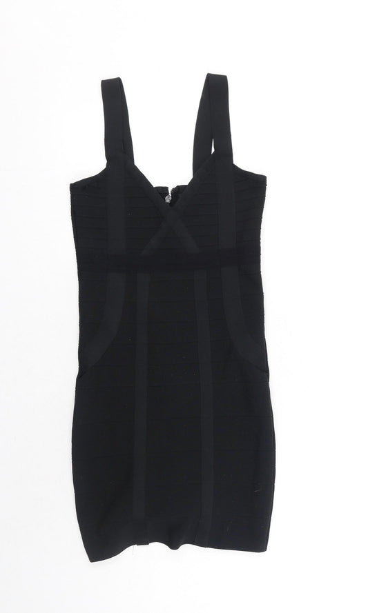 Boohoo Womens Black Polyester Bodycon Size 10 V-Neck Zip