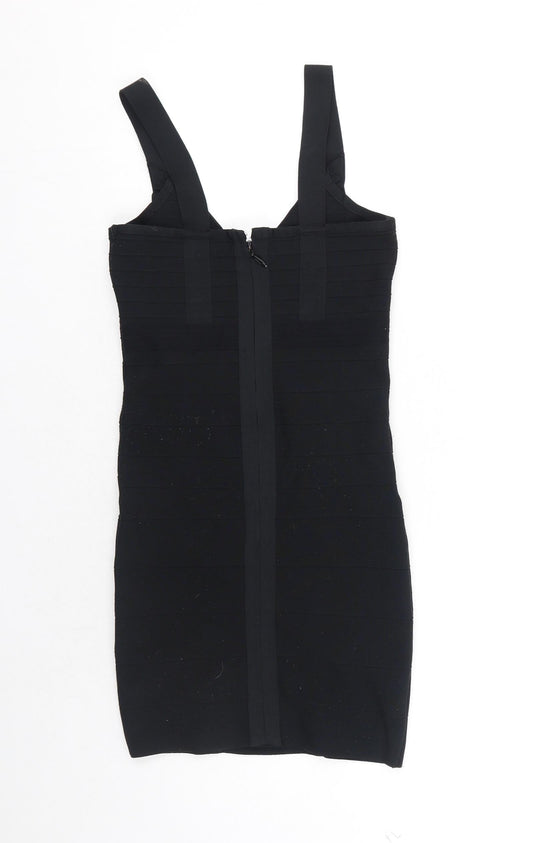 Boohoo Womens Black Polyester Bodycon Size 10 V-Neck Zip