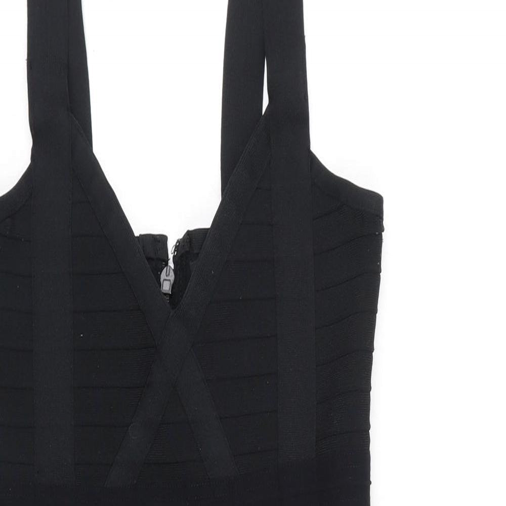 Boohoo Womens Black Polyester Bodycon Size 10 V-Neck Zip