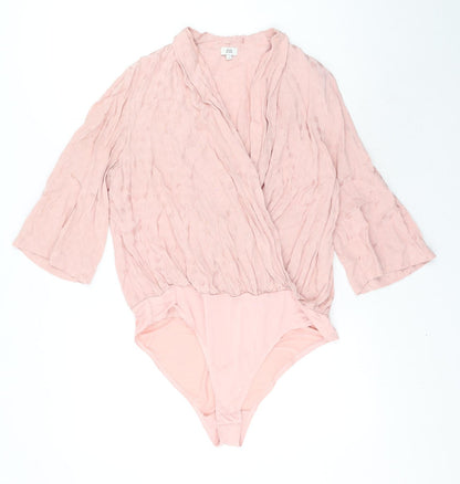 River Island Womens Pink Viscose Bodysuit One-Piece Size 14 Snap