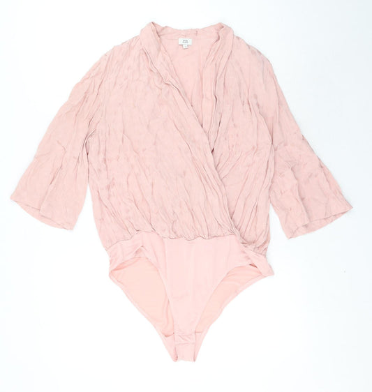 River Island Womens Pink Viscose Bodysuit One-Piece Size 14 Snap