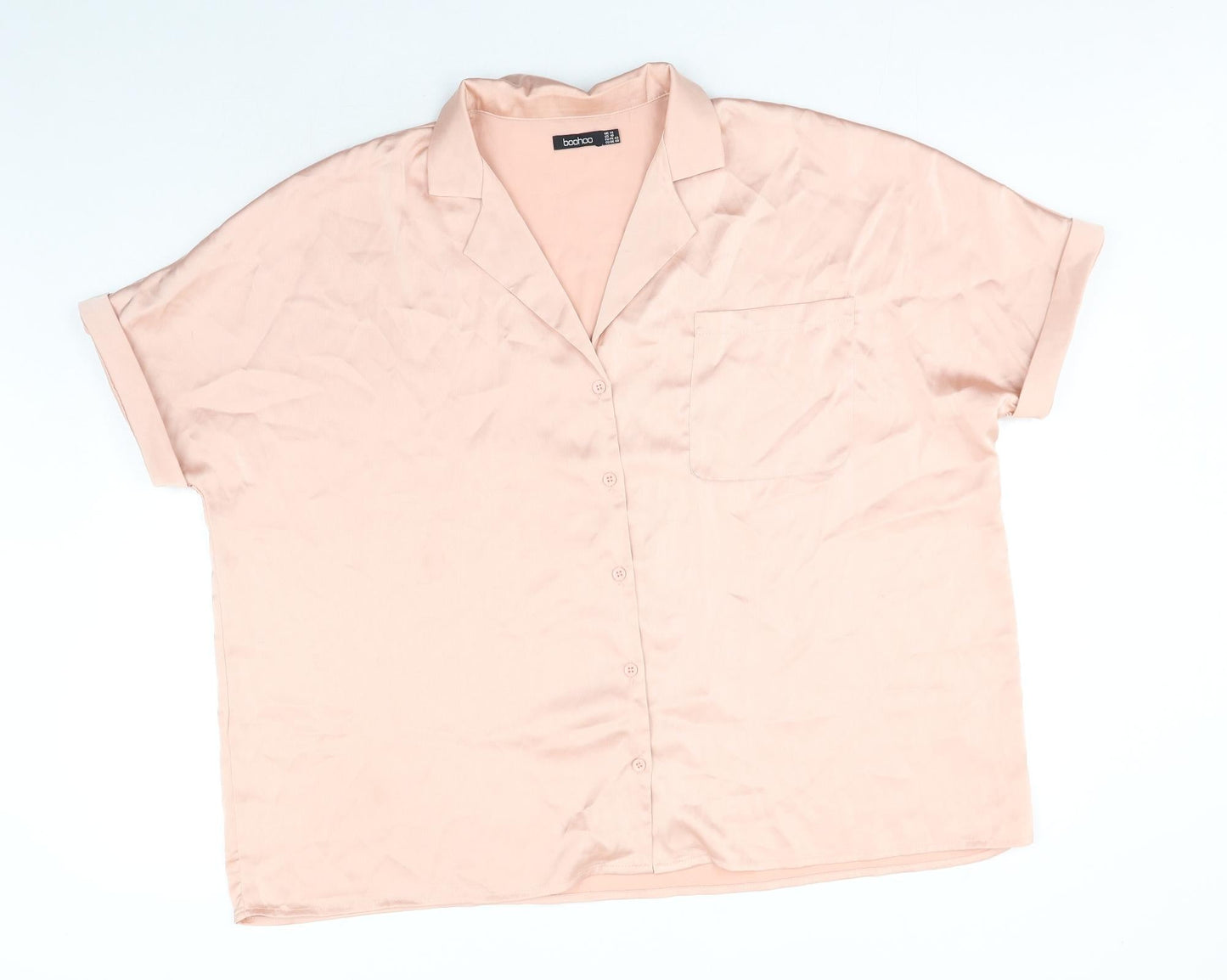 Boohoo Womens Pink Polyester Basic Button-Up Size 14 Collared