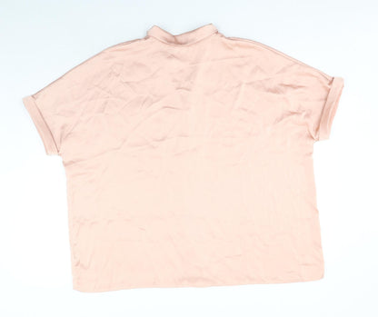 Boohoo Womens Pink Polyester Basic Button-Up Size 14 Collared
