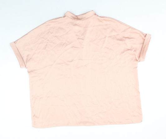 Boohoo Womens Pink Polyester Basic Button-Up Size 14 Collared