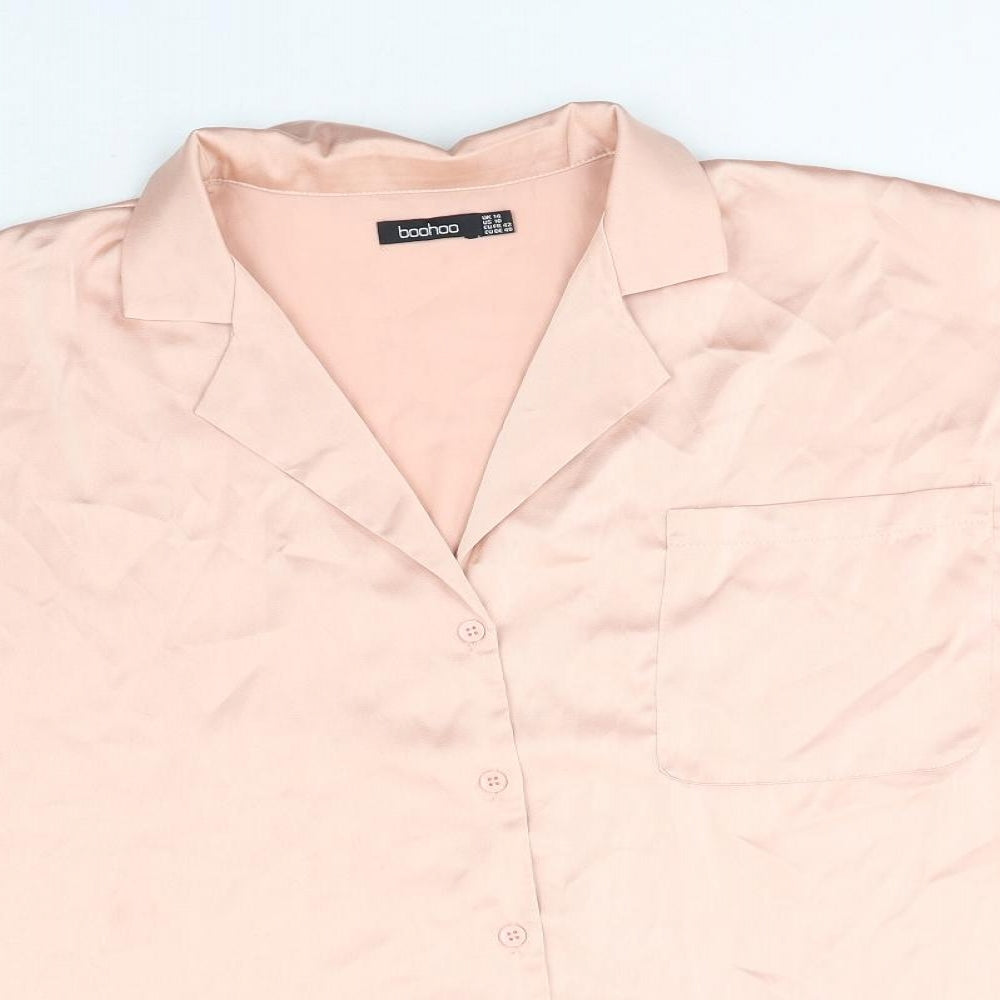 Boohoo Womens Pink Polyester Basic Button-Up Size 14 Collared