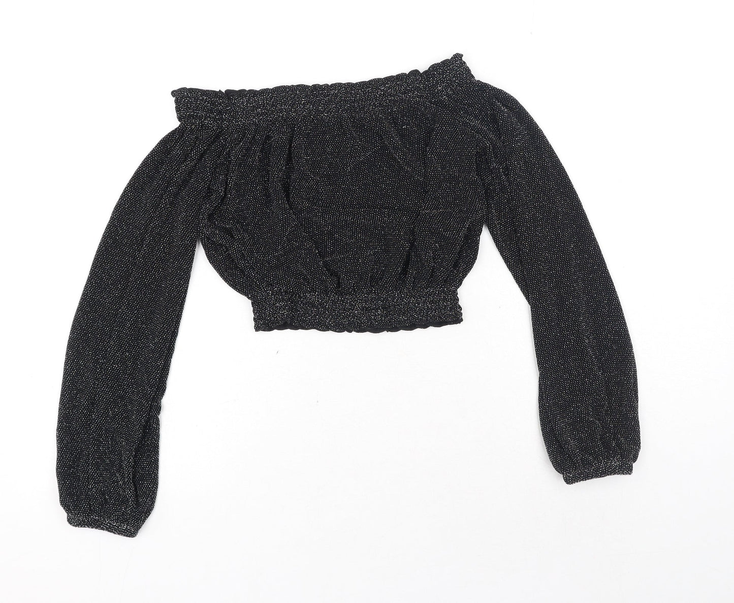 Womens UK Size XS H&M Black Cropped Blouse
