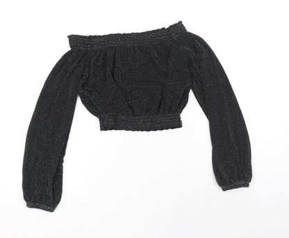 Womens UK Size XS H&M Black Cropped Blouse