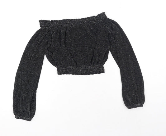 Womens UK Size XS H&M Black Cropped Blouse