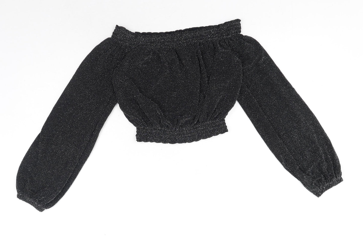 Womens UK Size XS H&M Black Cropped Blouse