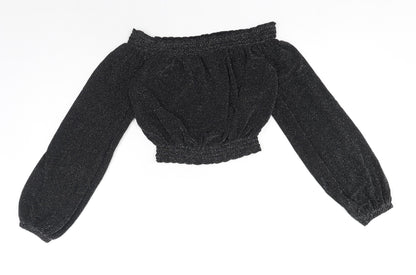 Womens UK Size XS H&M Black Cropped Blouse