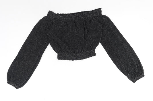 Womens UK Size XS H&M Black Cropped Blouse