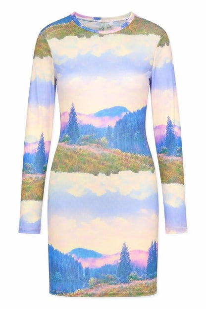 Divided by H&M Womens Multicoloured Geometric Polyester Bodycon Size 2XL Scoop Neck Pullover - Landscape Print