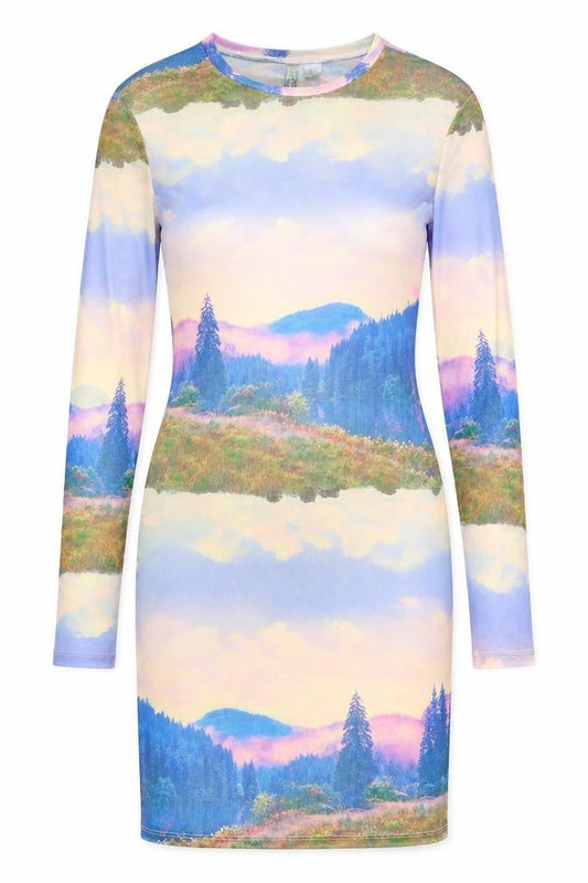 Divided by H&M Womens Multicoloured Geometric Polyester Bodycon Size 2XL Scoop Neck Pullover - Landscape Print