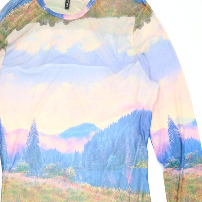 Divided by H&M Womens Multicoloured Geometric Polyester Bodycon Size 2XL Scoop Neck Pullover - Landscape Print