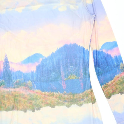 Divided by H&M Womens Multicoloured Geometric Polyester Bodycon Size 2XL Scoop Neck Pullover - Landscape Print