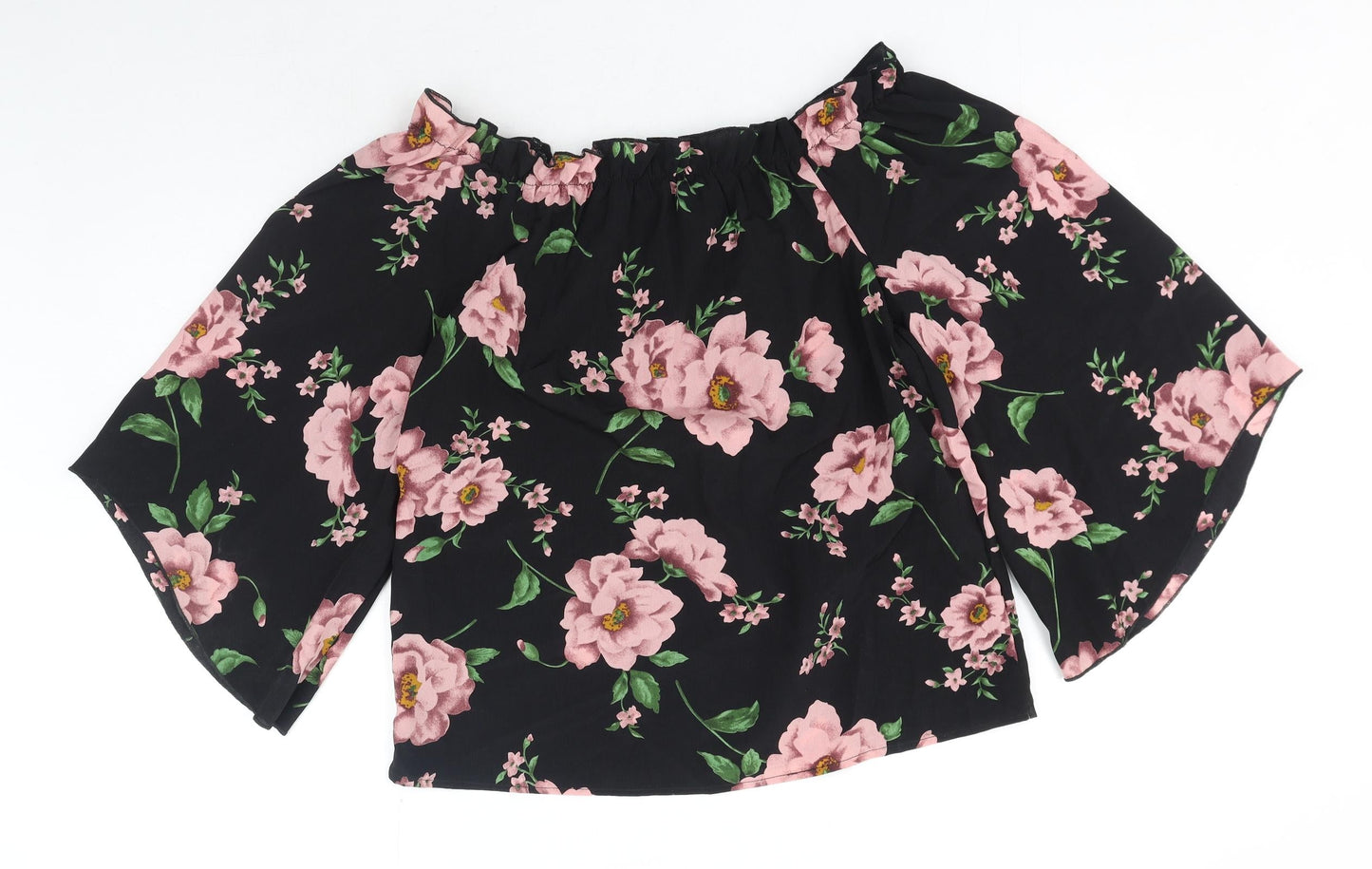 SheIn Womens Black Floral Polyester Basic Blouse Size M Off the Shoulder