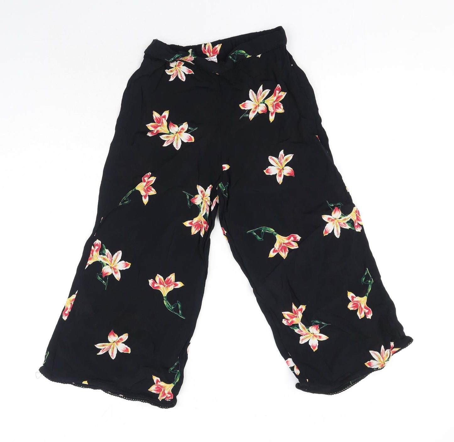 Miss Etam Womens Black Floral Viscose Trousers Size 6 Regular