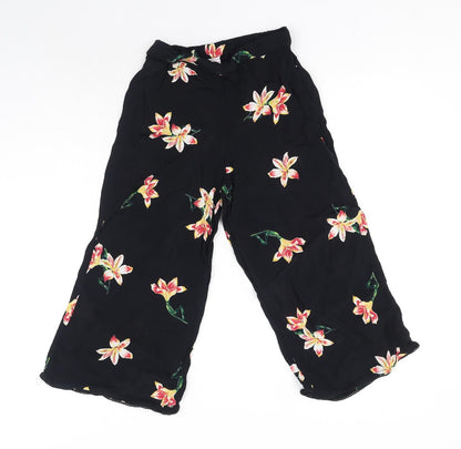 Miss Etam Womens Black Floral Viscose Trousers Size 6 Regular