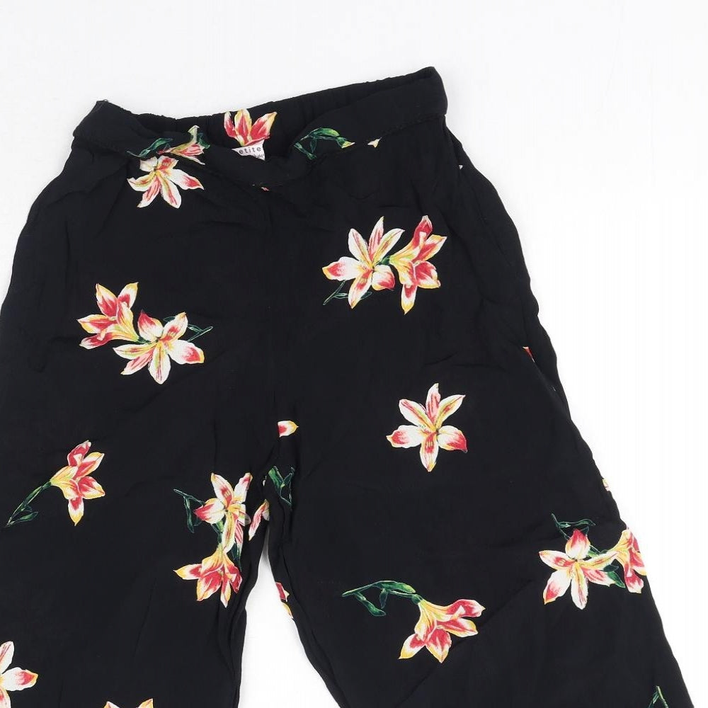 Miss Etam Womens Black Floral Viscose Trousers Size 6 Regular