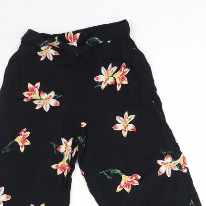 Miss Etam Womens Black Floral Viscose Trousers Size 6 Regular