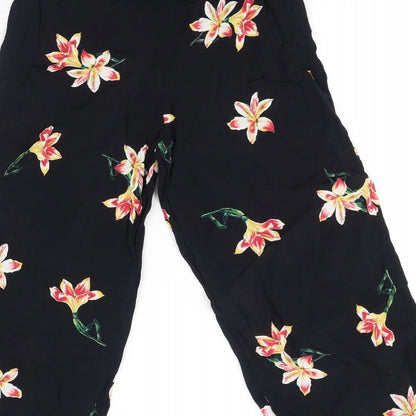 Miss Etam Womens Black Floral Viscose Trousers Size 6 Regular