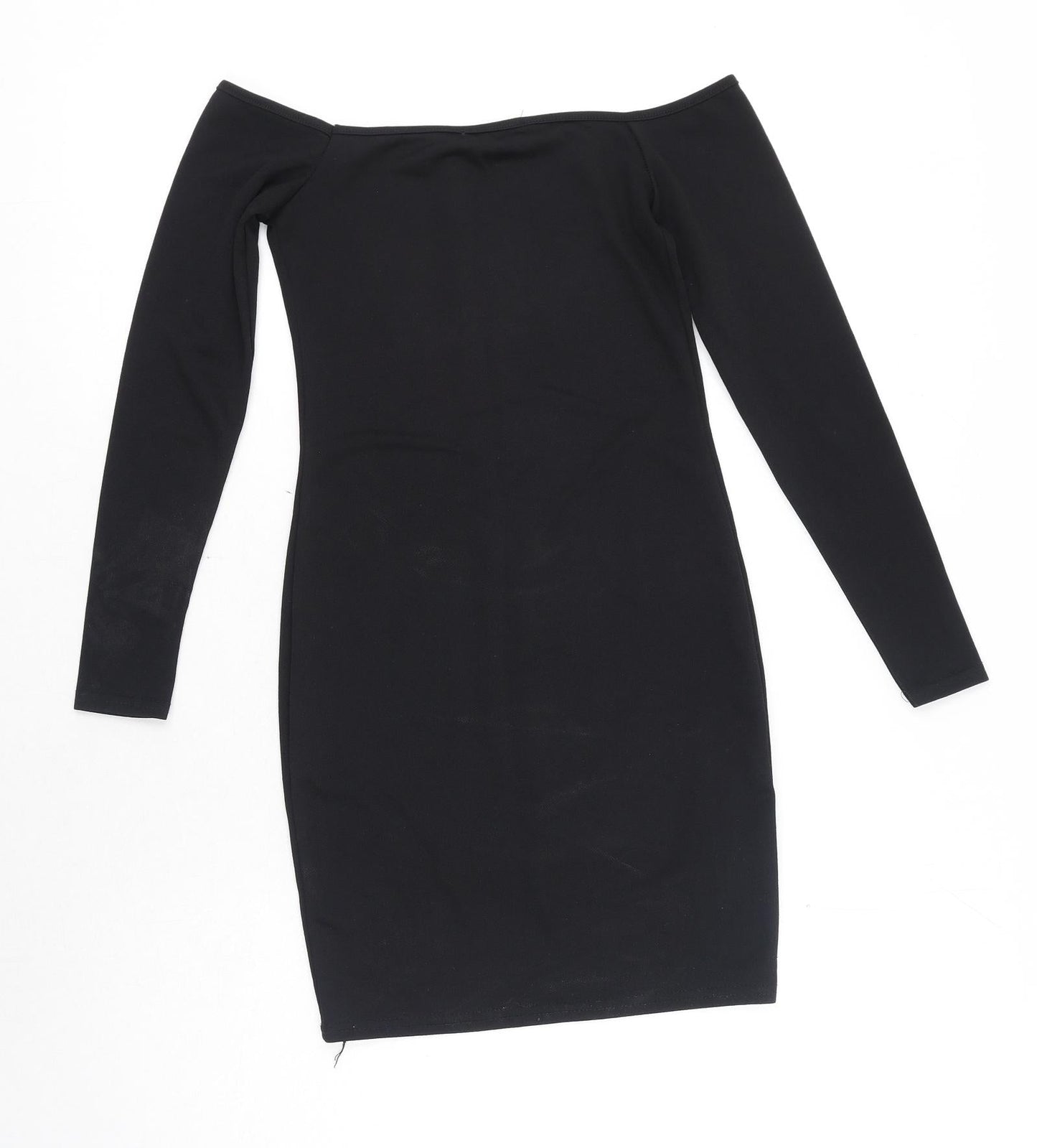 PRETTYLITTLETHING Womens Black Polyester Bodycon Size 8 Off the Shoulder Pullover