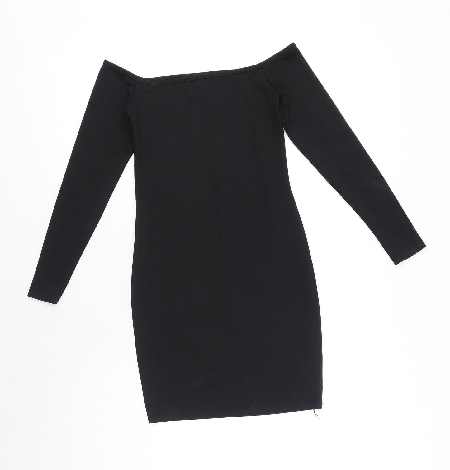 PRETTYLITTLETHING Womens Black Polyester Bodycon Size 8 Off the Shoulder Pullover