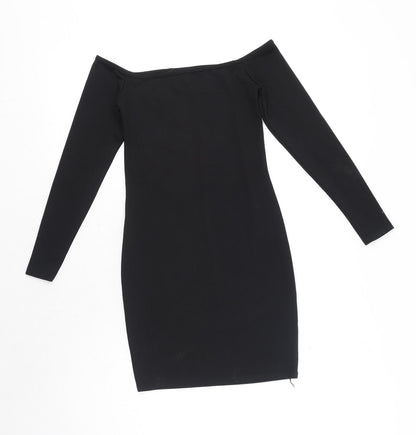 PRETTYLITTLETHING Womens Black Polyester Bodycon Size 8 Off the Shoulder Pullover