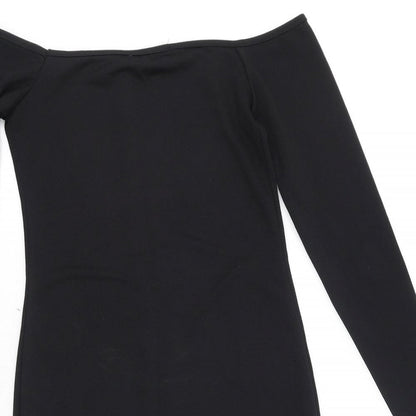 PRETTYLITTLETHING Womens Black Polyester Bodycon Size 8 Off the Shoulder Pullover