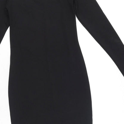PRETTYLITTLETHING Womens Black Polyester Bodycon Size 8 Off the Shoulder Pullover
