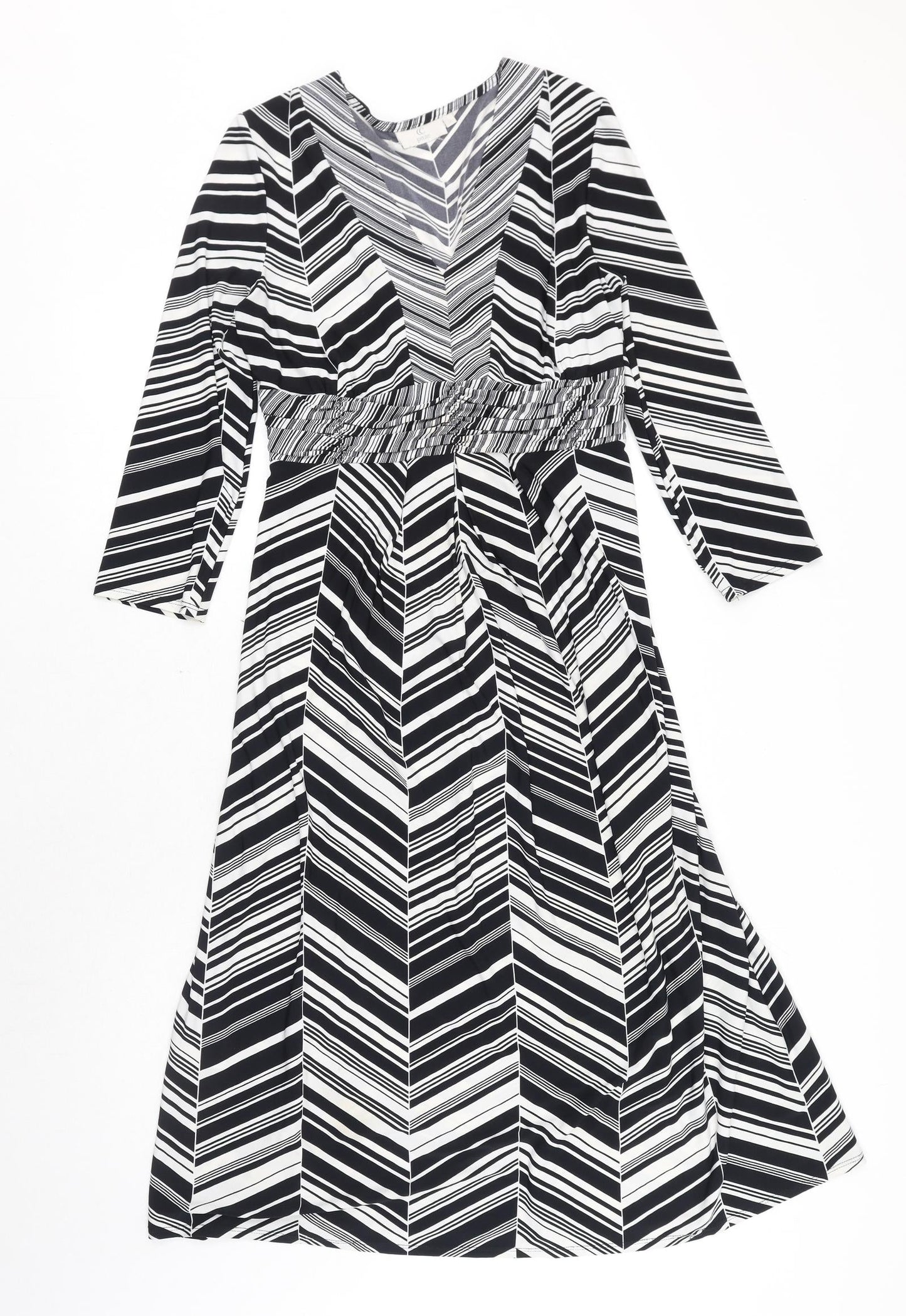 CC Womens Black Geometric Polyester A-Line Size S V-Neck Zip