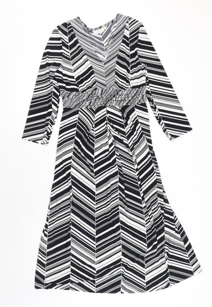 CC Womens Black Geometric Polyester A-Line Size S V-Neck Zip