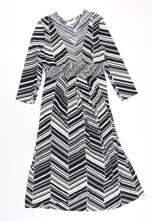 CC Womens Black Geometric Polyester A-Line Size S V-Neck Zip