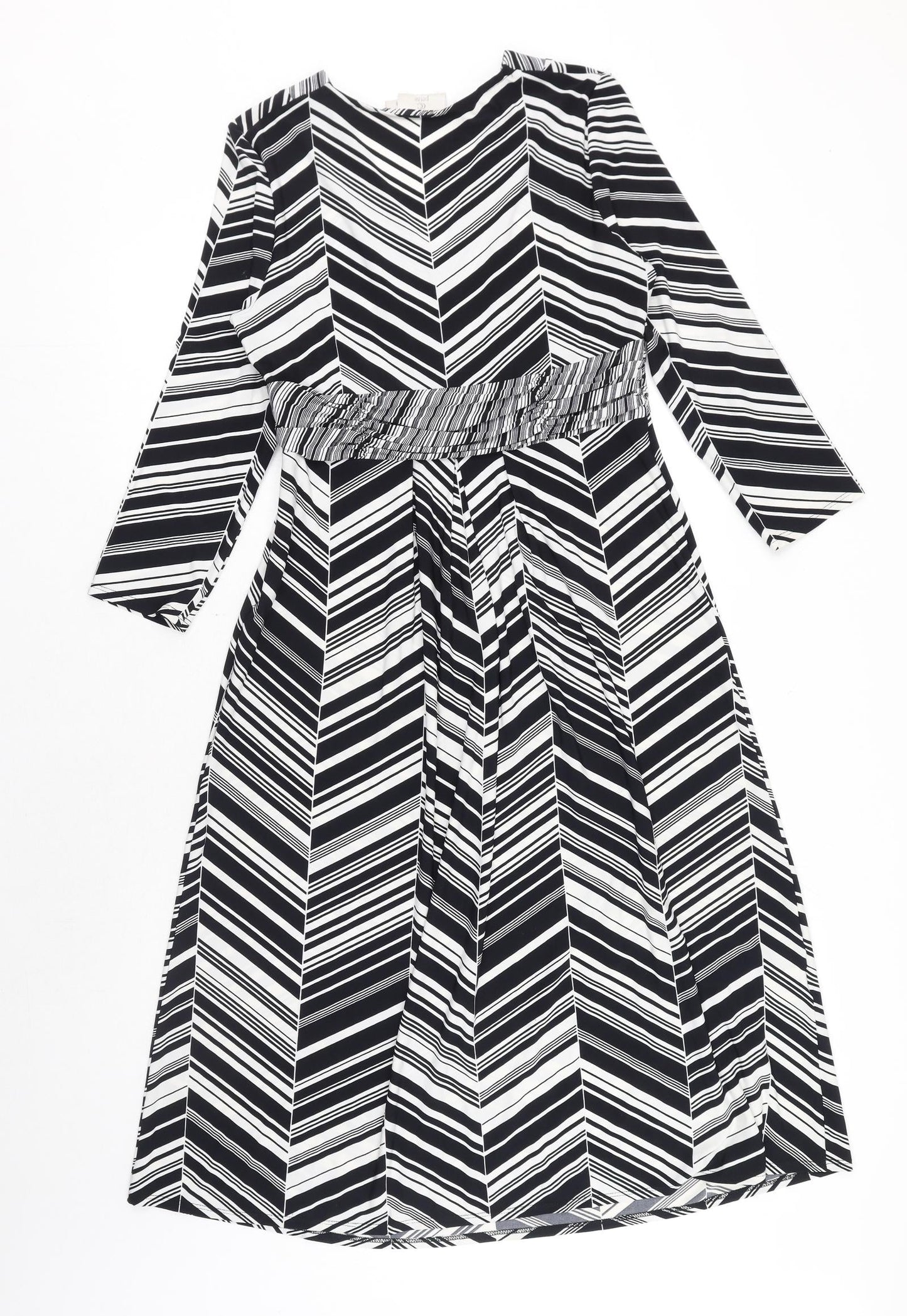 CC Womens Black Geometric Polyester A-Line Size S V-Neck Zip