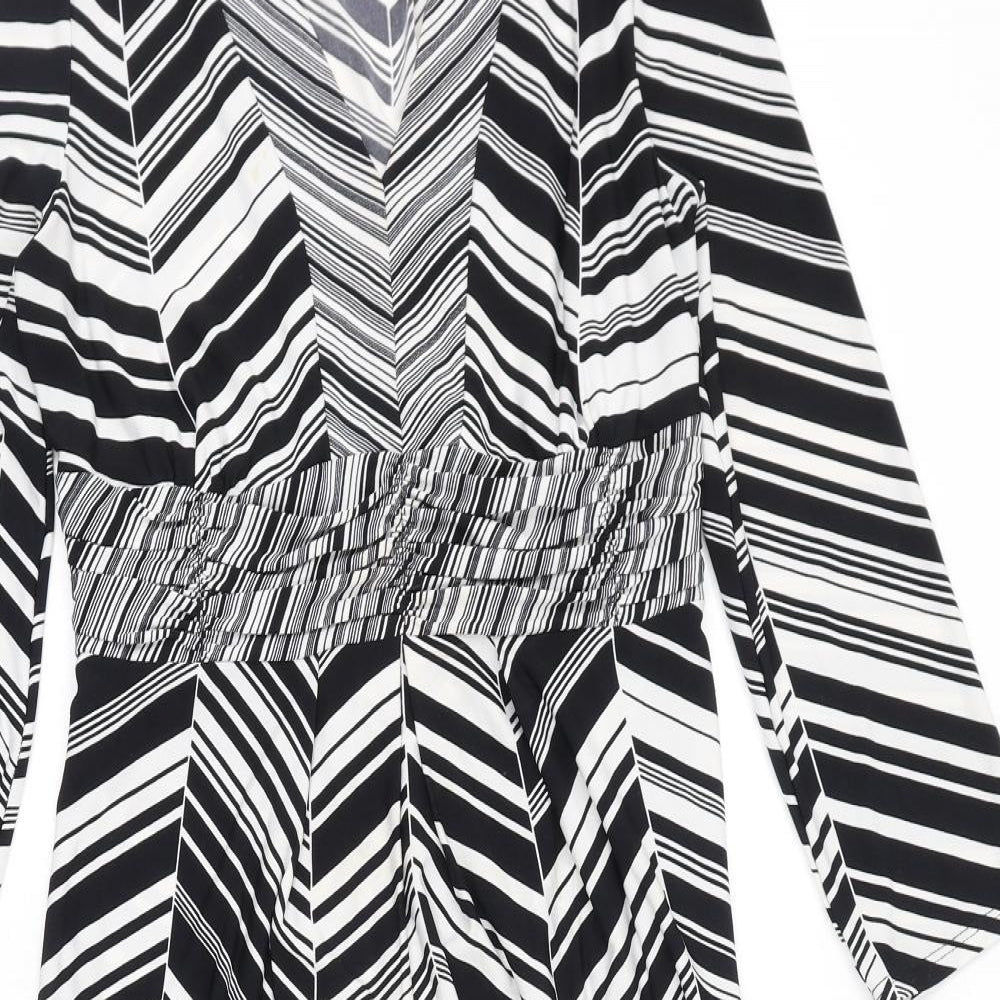 CC Womens Black Geometric Polyester A-Line Size S V-Neck Zip