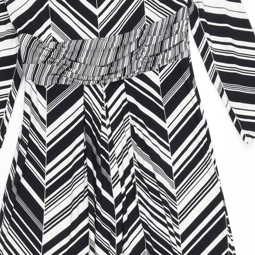 CC Womens Black Geometric Polyester A-Line Size S V-Neck Zip