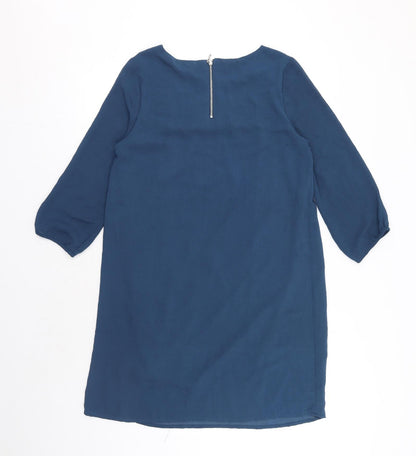 H&M Womens Blue Polyester Sheath Size 10 Boat Neck Zip