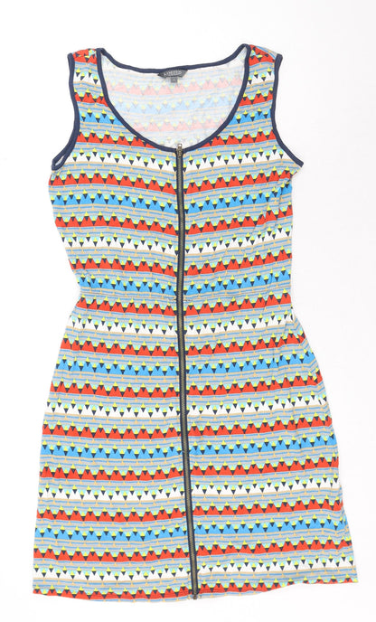 Limited Collection Womens Multicoloured Geometric Viscose Tank Dress Size 10 Boat Neck Zip