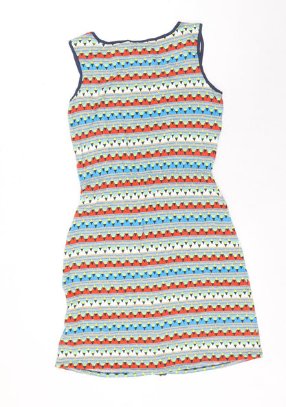 Limited Collection Womens Multicoloured Geometric Viscose Tank Dress Size 10 Boat Neck Zip