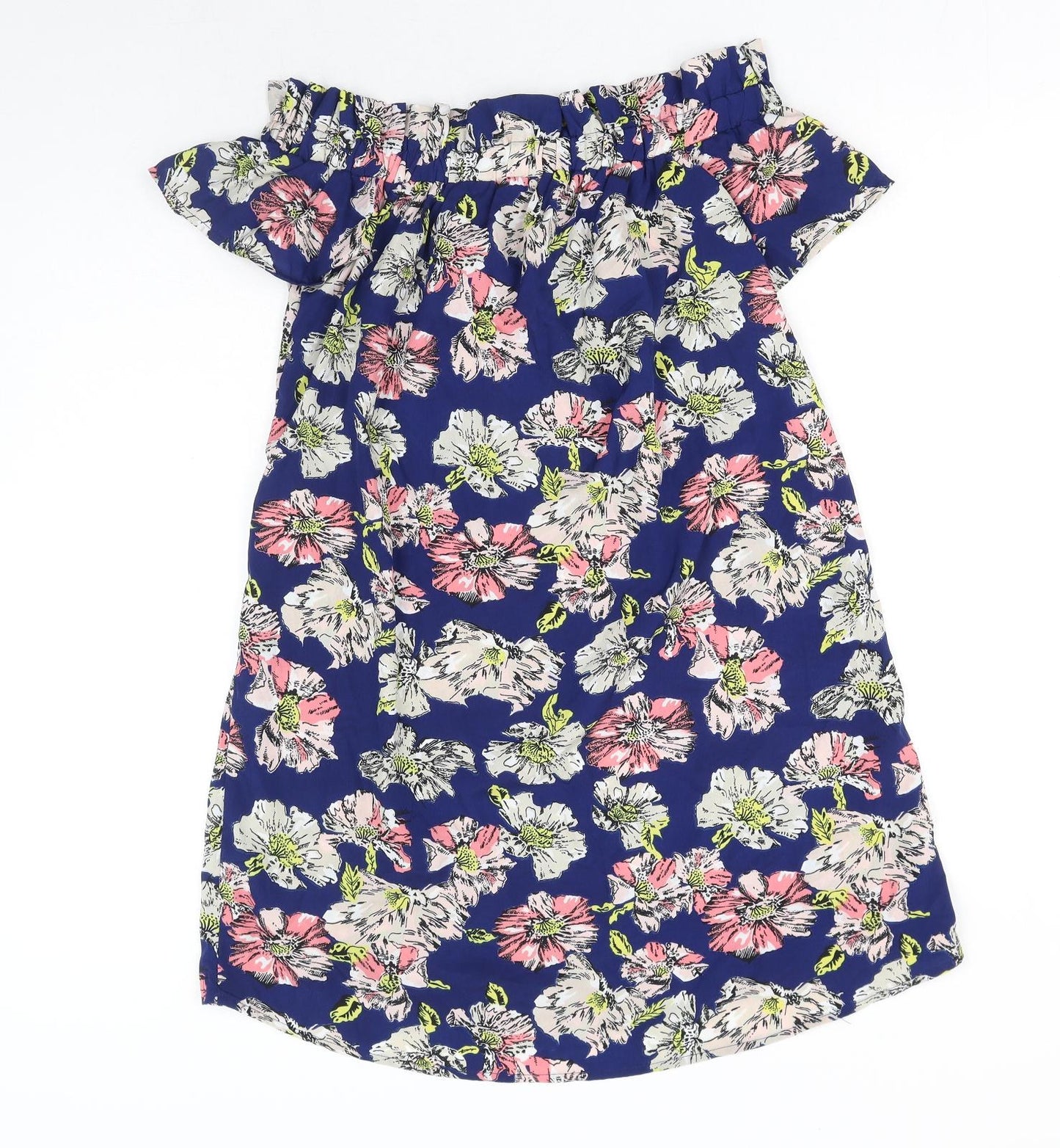Atmosphere Womens Blue Floral Polyester Mini Size 10 Off the Shoulder Pullover