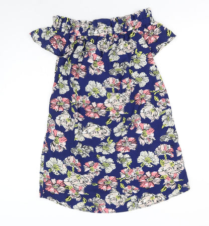 Atmosphere Womens Blue Floral Polyester Mini Size 10 Off the Shoulder Pullover