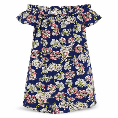 Atmosphere Womens Blue Floral Polyester Mini Size 10 Off the Shoulder Pullover